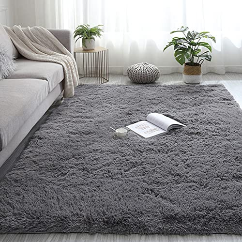 CHBIN Shaggy 180x220cm Shaggy Teppich Langflor Teppiche Plüsch Teppich Longhair Einfach zu Säubern für Esszimmer oder und Die Küche Cafe Lounge Sofas Usw, Dunkelgrau