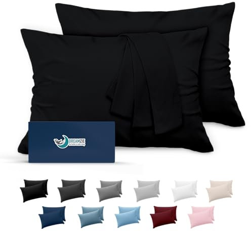 Dreamzie Taie Oreiller 40x60 Lot de 2 en Microfibre Certifiée Oeko-Tex - Housse Coussin Douce Et Brossée, Toucher Peau de Pêche - Noir