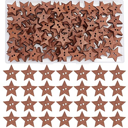 GORGECRAFT 1 Box 100 Stück Holzsterne Knöpfe Mit 2 Löchern Vintage Kleine Nähen Scrapbooking Handwerk Knopf Dekoration Für Kleidung Nähen Basteln Dekoration