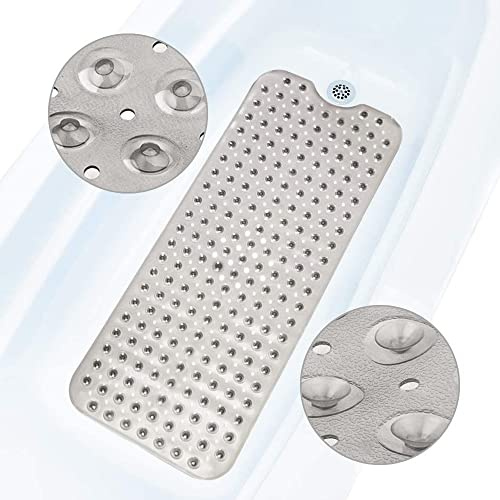 ADOV Bath Mat Non Slip, 100 x 40 cm Extra Long Shower Mat Anti Mould, Bathroom Bathtub Mats for Tub, 200 Strong Suction Cups and Drain Holes, Mildew Resistant Machine Washable Bathroom Kids Mat