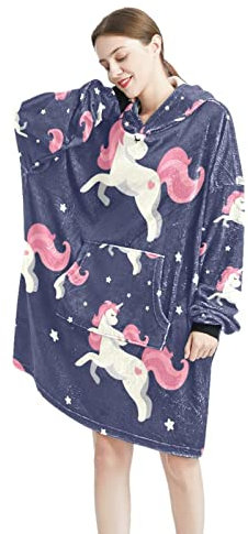 Felpa con cappuccio indossabile,Oversize con cappuccio per le donne,Comoda felpa piatta Magical Unicorn Fantasy Pattern, Multicolor, Taglia unica