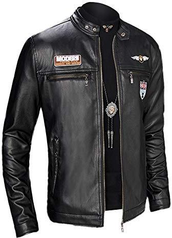 Chaqueta de cuero delgada para hombre, estilo otoño e invierno, para motocicleta, de los años 50, Negro, 50