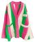 JASCLS Winter Long Sleeve Cable Knitted Color Block Boho Striped Sweater Cardigans Chunky Sweater Cardigans for Women, Rainbow Pink, L