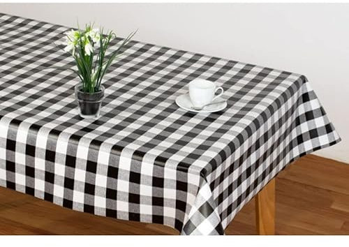 Nappe Pic-Nic en toile cirée Huletec avec imprimé à carreaux noirs et blancs. Composition 100 % PVC (140 x 200 cm)