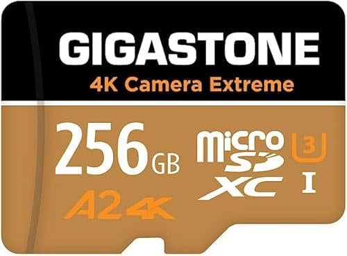[5 Anni Recupero Dati Gratuito] GIGASTONE 256 GB Scheda di Memoria, Camera Extreme MAX, Velocità fino a 160/100 MB/s, per Gopro, DJI, Insta360, 4K Video, A2 V30 U3 Micro SDXC con Adattatore