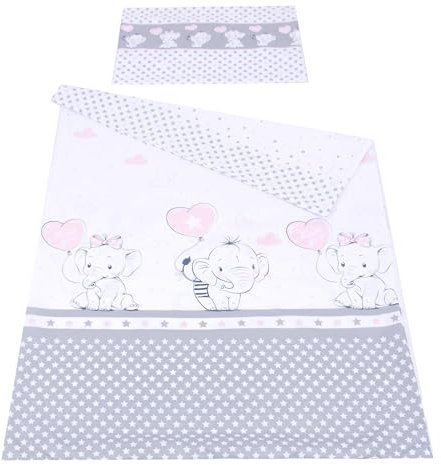 Babylux Bettwäsche Bezug 2 TLG. 100 x 135 cm / 90 x 120 cm Kinderbettwäsche Bettwäsche Kind Bettset Baby Babybettwäsche (112. Elephanten Coral, 90 x 120 cm)