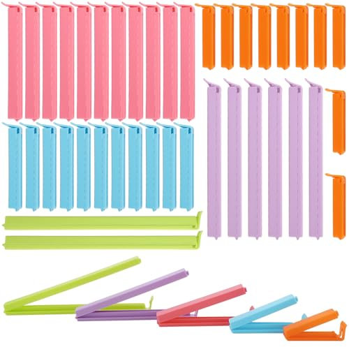 40 PCS Pinzas Bolsas Alimentos, 6/8/11/14,5/18cm Clips para Cerrar Bolsas de Comida Clips de Plástico para Alimentos para sellar Caramelos Cereales Nueces Snacks (5 Colores)