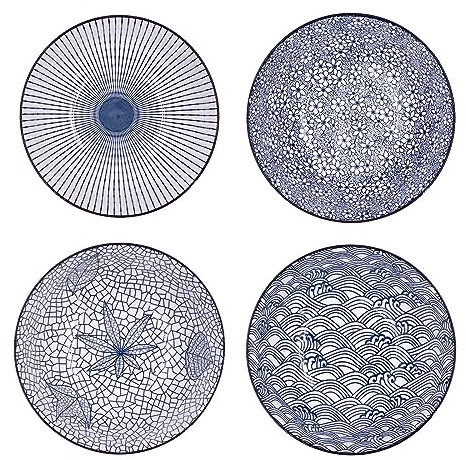 HwaGui Platos de postre de cerámica, platos de ensalada, juego de 4, vajilla de 20,5 cm de diámetro, platos llanos