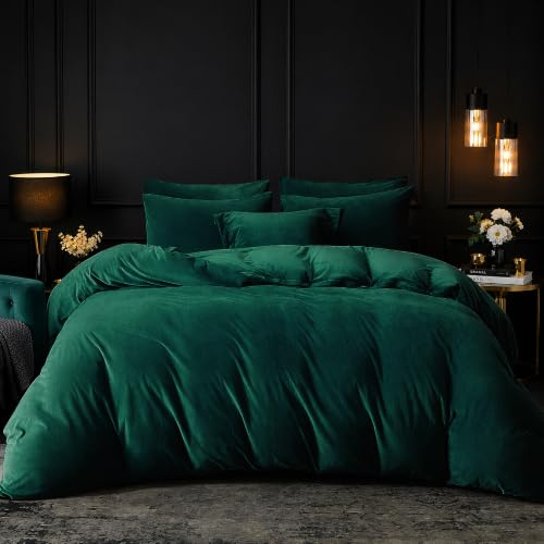 Luowei Warme Bettwäsche 200x220cm Plüsch Winter Kuschelig Fleece Bettwäsche 3-Teilig Dunkelgrün Weiche Hautfreundlich Bettbezug Set für kalte Nächte mit Reißverschluss und 2 Kissenbezüge 80x80cm