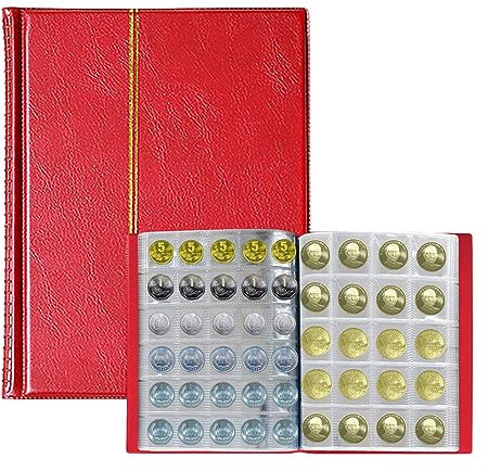 Dzmuero Münzen Aufbewahrung, Münzen Sammelalbum, 1 Stück Münzalbum Münzen Sammelalbum Gedenkmünzen Album 10 Seiten Können 250 Münzen Speichern für Münzen, Souvenir Münzen (Rot)