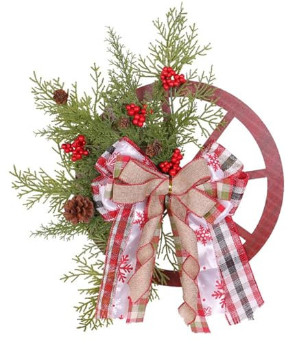 Ghirlanda Di Simulazione Di Piante Da 30 Cm, Anello Di Fiori Di Natale Porta Appesa Decorazione Ruota Della Roulette In Legno Anello In Rattan Con Pigna (Color : B)