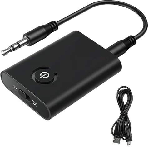 DAWRIS Adaptador Bluetooth de audio, 2 en 1, transmisor Bluetooth 5.0, receptor transmisor Bluetooth, receptor jack 3,5 AUX para auriculares, altavoces, estéreo, coche, TV, ordenador portátil