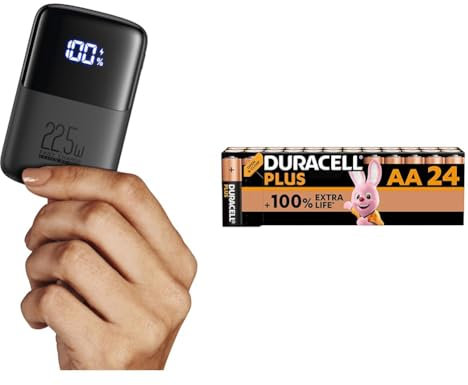 INIU Power Bank & Duracell Plus Batterien AA, 24 Stück, langlebige Power, AA Batterie für Haushalt und Büro