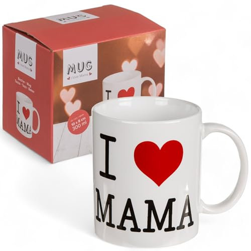 MIJOMA Tasse à café avec anse « I love Papa » et « I love Mama », élégante, en grès, capacité 300 ml, blanc, dimensions 10 x 8 cm (I love Mama)