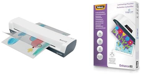 Leitz iLAM Home A3 Laminiergerät, Für 75 bis 125 mic Laminierfolien & Fellowes Laminierfolien A4 ImageLast, 80 Mikron, 100 Stück
