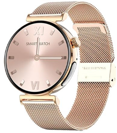 Knauermann PRO 3 Mini (2024) Gold - Gesundheitsuhr Smartwatch mit Telefoniefunktion - EKG + HRV und SOS Funktion - AMOLED Display - BT Bluetooth - Schlafapnoe - Milanaiseband Gold, 14-24,rund