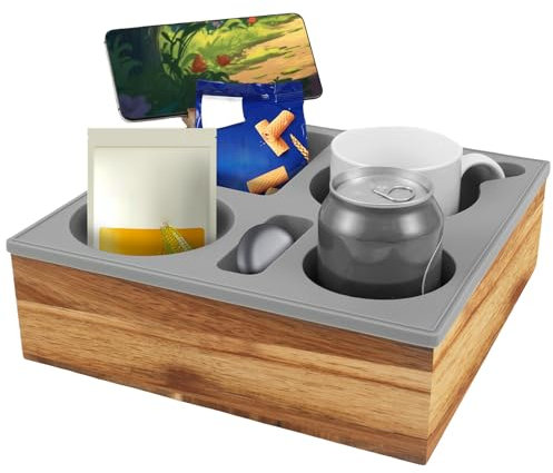 Couchbar Snackbox Holz Silikon Sofa Getränkehalter mit Snackschalen Mobiltelefonunterstützung Couchbar Snackbox Personalisiert Couch Bar für Frauen Männer