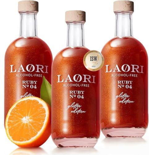 Laori Spritz pailleté sans alcool 3x500 ml | Apéritif sans alcool à paillettes sans arômes artificiels | Colorants végétaux | Parfait pour Spritz | Goût d'orange+pamplemousse | Seulement 65 kcal
