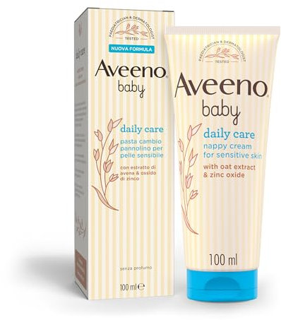 Aveeno Baby Daily Care Pasta Cambio Pannolino, Crema cambio pannolino per neonati e bambini, Crema Ossido di Zinco ed Estratto di Avena protettiva per un sollievo immediato, 100 ml