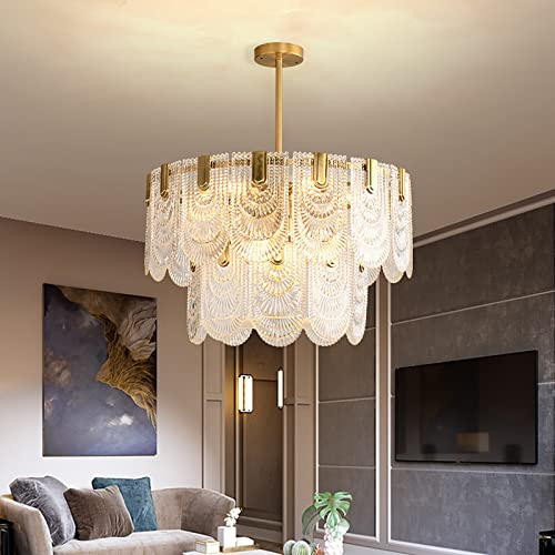 Lujo LED Colgante Lámpara De Techo,Moderno Cristal Lámpara De Araña,Vintage Francés Lámpara Colgante con Pantalla De Vidrio para Sala De Estar Cocina Isla Granja-Vidrio 60x37cm(24x15inch)