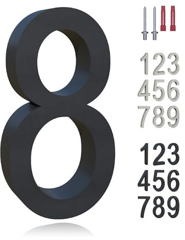 Beton-Hausnummer, moderne Beton-Adressenummer, wetterfeste Nummer für Hauswand, Garten und Briefkasten - einschließlich Montagematerial, schwarz 8