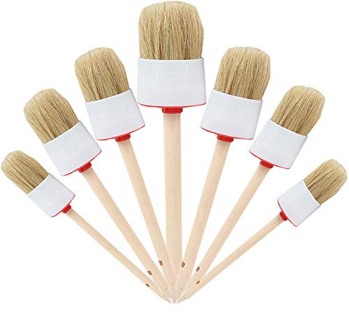 Namzi Naturborsten, Kreidefarbe, Wachspinsel, Holzgriff, runde Pinsel für Farbe, Öl, Aquarellfarben, Wachspinsel, Möbel, Bastelarbeiten, 7 Stück
