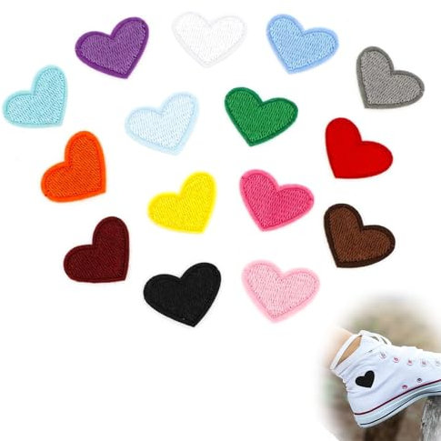22 Stück Farbig Herzförmiger Bügelflicken, Herz Flicken zum Aufbügeln Kinder, Patches zum Aufbügeln für Hut Jacke Jeans Rucksäcke DIY Dekoration