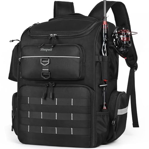 Shupaii Fishing Backpack with Rod Holder, 45L Capacity Tackle Storage Bag