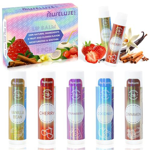 MuseLuxe Lippenflege Set aus 5-teiligen, Lippenbalsam, Lippenstift, geeignet für Lippenpeling, rissige Lippen, leicht pflegende Lippen
