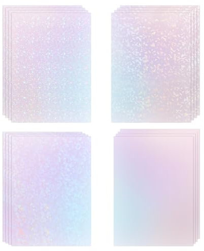 Maxmoc 16 Blatt Holografische Folie, Klare Vinyl Hologramm Sticker, Selbstklebend Holografische Aufkleber Papier, A4 Größe Holografische Overlay Wasserdicht Film, für DIY Basteldekoration (4 Styles)