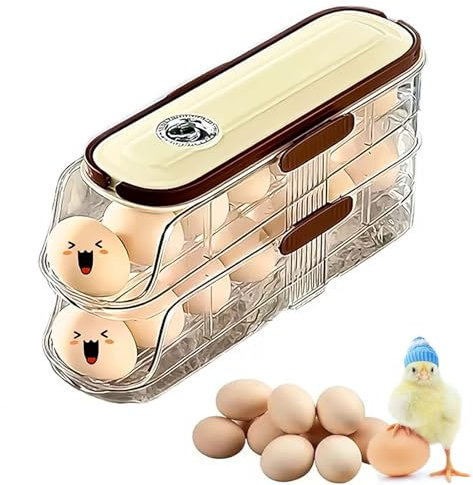 Eowppue Organizador de Huevos para Nevera, Dispensador de Huevos, Huevera para Frigorífico de Dos Niveles, Solución de Almacenamiento Versátil
