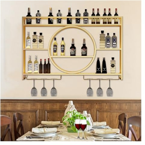 TATITZRO Weinregal zur Wandmontage mit LED-Licht mit Weinglashalter, schwebende Barregale, Regal zur Präsentation von Spirituosenflaschen, Weinglas-Aufbewahrungsregale, Barschrank für den W