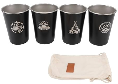 Portable Stacking Camping Mug Set, 350ml Reusable Drinking 4pcs Stainless Steel Camping Cup Accessories for Outdoor Hiking Picnics Travel Camping Picnic Wine Beer Party Whiskey