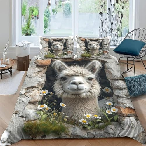 Bettwäsche Tierisches Alpaka Bettbezug 135X200 cm Mit Reißverschluss 3D Motiv Bettwäsche Set Vier Jahreszeiten Kuschelig Mikrofaser Erwachsene Bettbezüge Mit 2 Kissenbezug 80X80 C-9449962767612710000