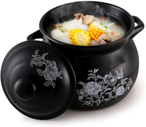 XFZJCHAP Chinese Casserole,Slow Cooker Ceramic Pot with Lid Hot Pot Clay Pots, Chinese Ceramic Stockpot Stewpot Casserole Cooking Pot Heat Resistant Earthenware Pot for Home Kitchen-3.4l