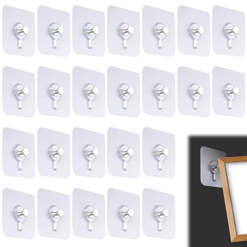 loghohu 24 PCS Self Adhesive Picture Hooks, Picture Hooks No Nails No-Trace Transparent Waterproof Photo Frame Hang Pictures Without Nails for Kitchen Bathroom Home Office