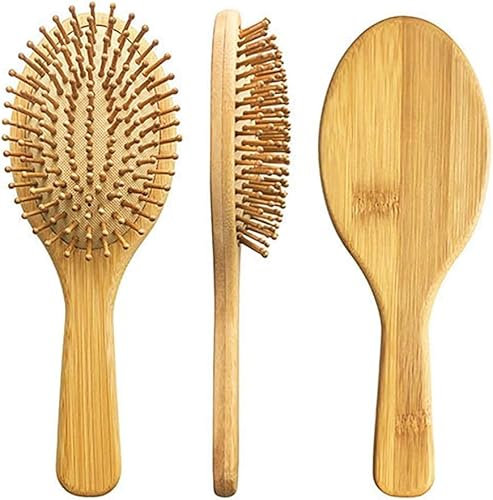 Cepillo de bambú | cepillo pelo madera antiestático | cepillo pelo rizado desenredante | peine madera para cabello masajeador | cepillo material natural ovalado mujer hombre