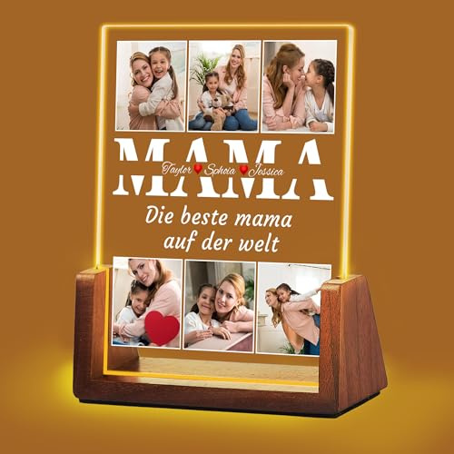 Idiyfun Personalisierte Muttertagsgeschenk für Mama von Tochter, Sohn, Beleuchteter Bilderrahmen Personalisiert, Fotogeschenke Personalisiert, Beste Mama Geschenk, Geburtstagsgeschenk für Mutter