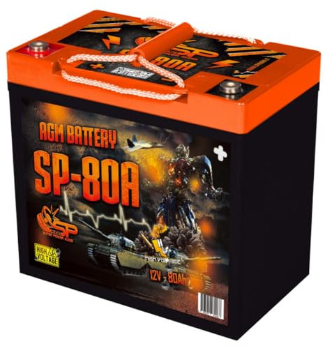 KIT SET PER SP AUDIO SP-80A 1 Batteria agm 12 V 80 AH, Potenza istantanea 1100 A, Potenza Max 2600 A, per competizioni e Gare spl, per Auto, 1 Pezzo