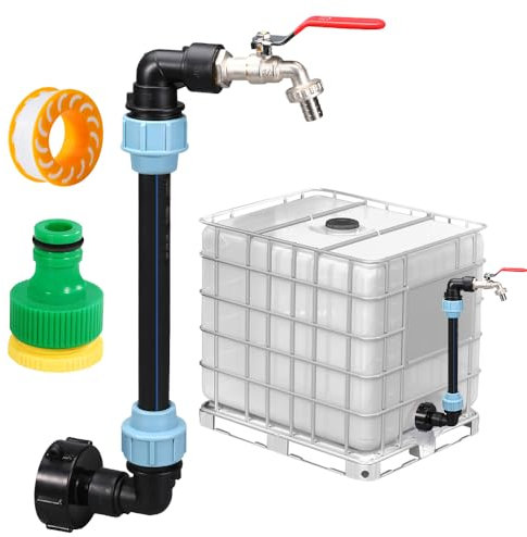 Mineup IBC col de cygne 3/4, Kit de Raccordement IBC, S60 x 6 Kit Raccordement Cuve Eau de Pluie IBC, Robinet Cuve pour réservoir d'eau 1000L, conteneur IBC, baril de pluie