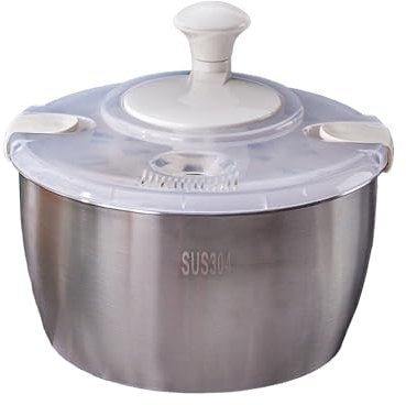 Liwankaqi Centrifugador de ensalada de acero inoxidable, 5 L, escurridor manual de ensalada extraíble para limpieza o almacenamiento, centrifugador de ensalada con base antideslizante, fácil de