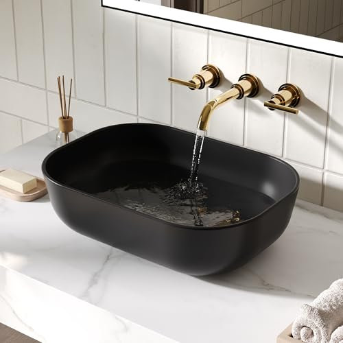 Deervalley Lavabo rectangular de encimera de cerámica negra Prism de 50 x 40 cm, lavabo ovalado de loza negra