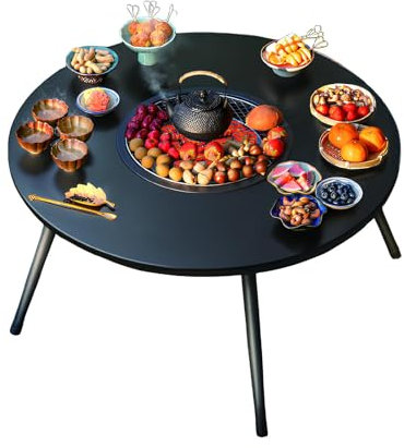YTYTU Tragbarer Klappbarer Grilltisch, Holzkohlegrill, Barbecue Grill Outdoor, Ø 31,6cm Grillfläche, Abnehmbar, Für Camping Picknick Wandern Gartenparty Festival(60 * 60 * 42cm)