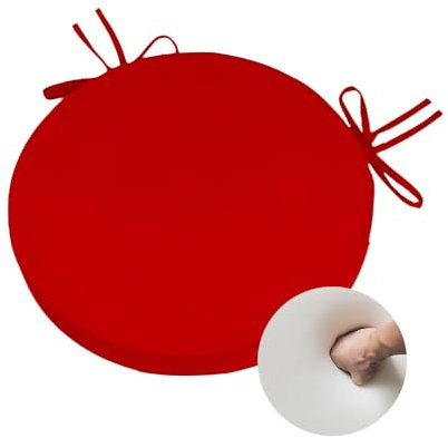 Surwin Coussin de Chaise Exterieur Rond, Imperméable Résistants aux UV Coussins de Chaise avec Cordon de Serrage d'intérieur/Extérieur de Jardin Et Bureau (Rouge,⌀35cm-5cm)