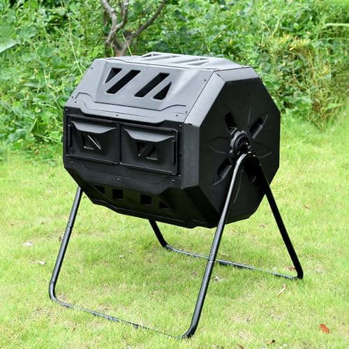 Composteur à double chambre avec portes coulissantes, grande solution de compostage extérieur pour jardin et cuisine 100 l