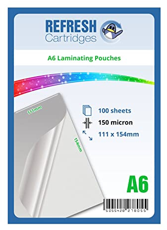 Refresh Cartridges - Laminating Pouches A6 150 Micron Pack of 100 Sheets