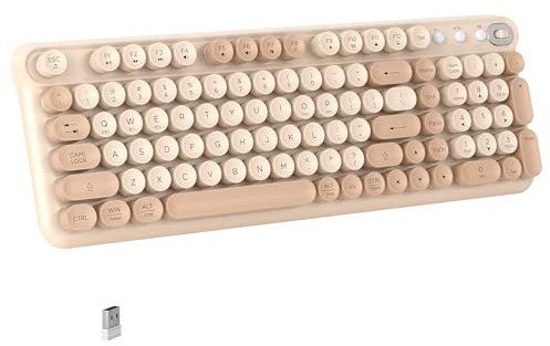 Links9+ Wireless Bluetooth Keyboard, 2.4GHz Receiver(Milk Tea) | Long Battery Life, 2.4G & Bluetooth Dual-Mode Keyboard Compatible with Windows, macOS, iPad, PC, Laptop, Tablet