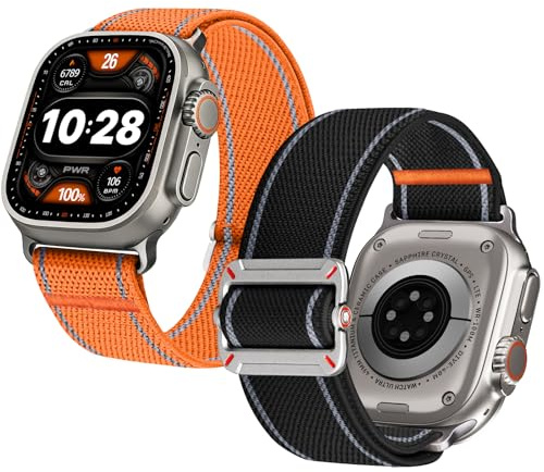 Fullmosa Elastisches Nylon Armband Kompatible mit Apple Watch | 2 Stück Sportarmband für iWatch 49mm 46mm 45mm 44mm, Atmungsaktives Solo Loop, Ultra 4 SE 3/2/1 Series 12 11 10 9 8 7 6 5 4