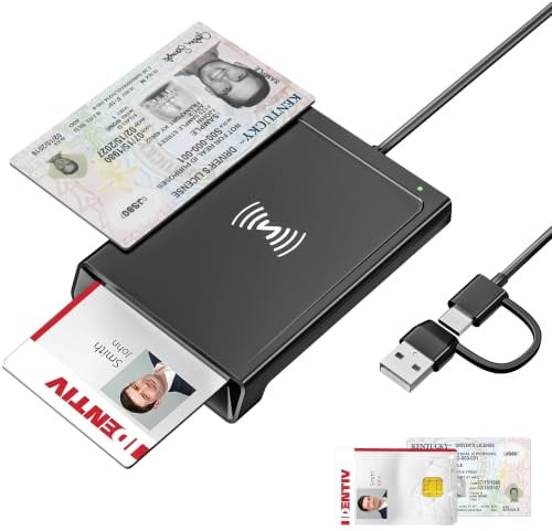 USB‑A & USB‑C Chipkartenleser mit NFC, SmartCard Reader DOD Military Kartenlesegerät für den Neuen Personalausweis, Bankkarten, kompatibel mit Windows, macOS, Linux, Android & PC – 95 cm Kabel
