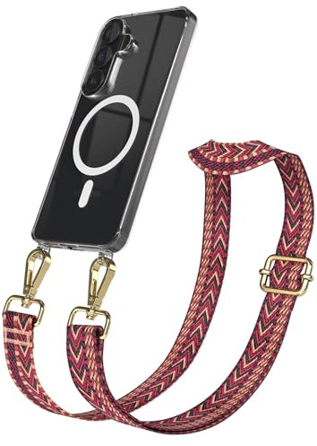 EAZY CASE Handykette - Verstellbares Taschenband kompatibel mit Galaxy S26, Schulterriemen, Handykordel mit Silikon Hülle, Qi Charging kompatibel, Umhängetasche, Pink Blau Gold